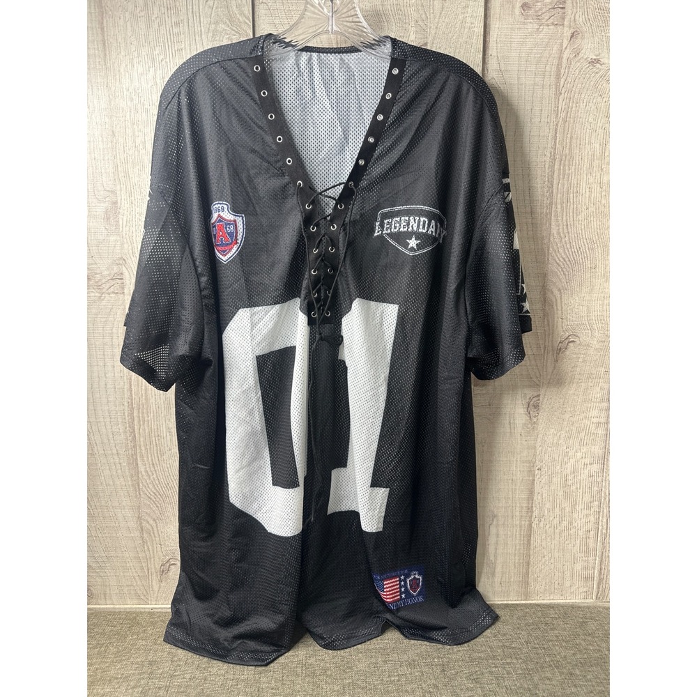 Black Lace Up Mesh Football Jersey 01 Legendary Graphic Streetwear Top Women 2XL